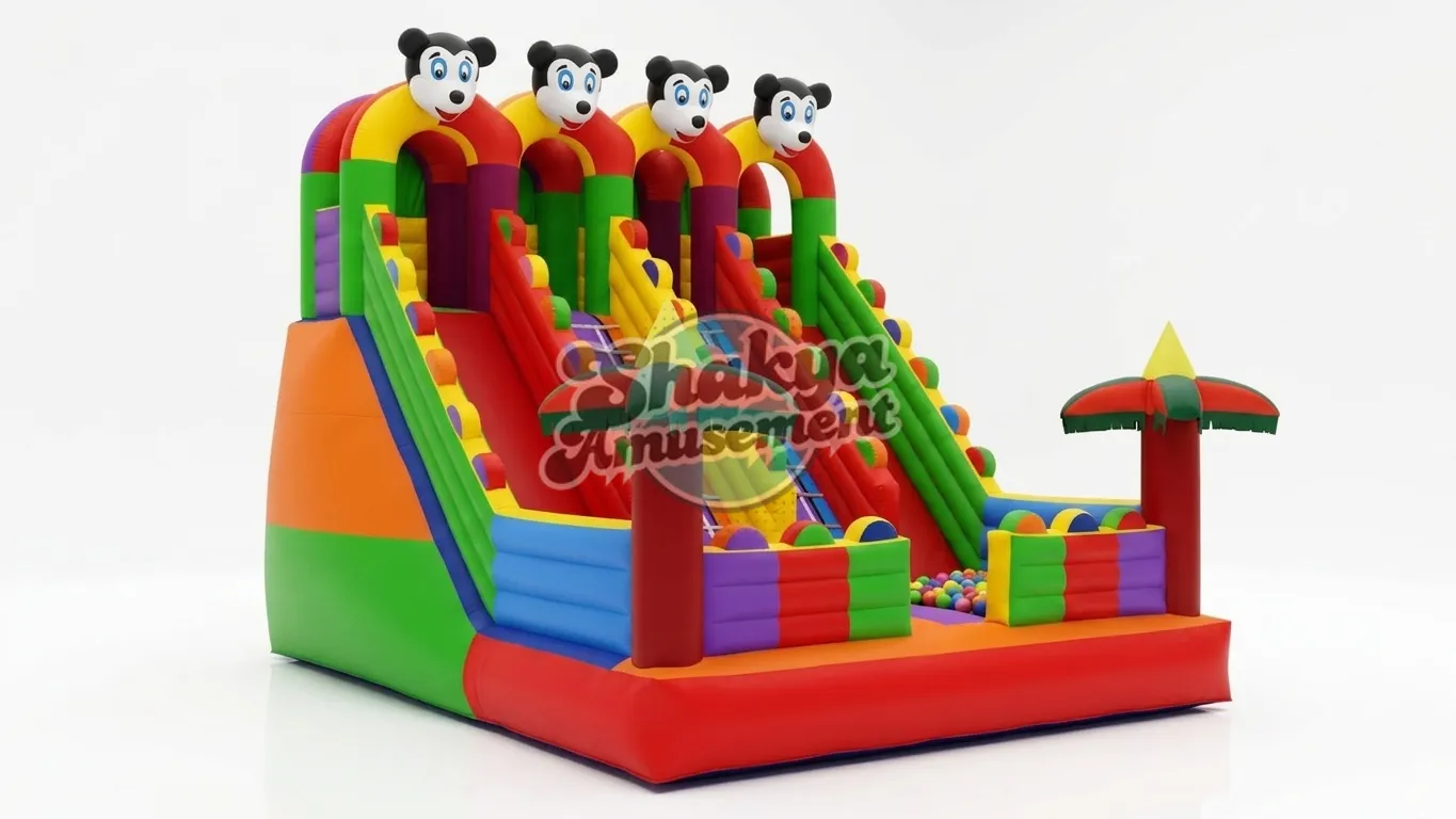 16x22 Ft 4-Lane Compact Mickey Mouse Bouncy Slide (SB162220001A) - Commercial Inflatable Bounce Castles Manufacturer Delhi