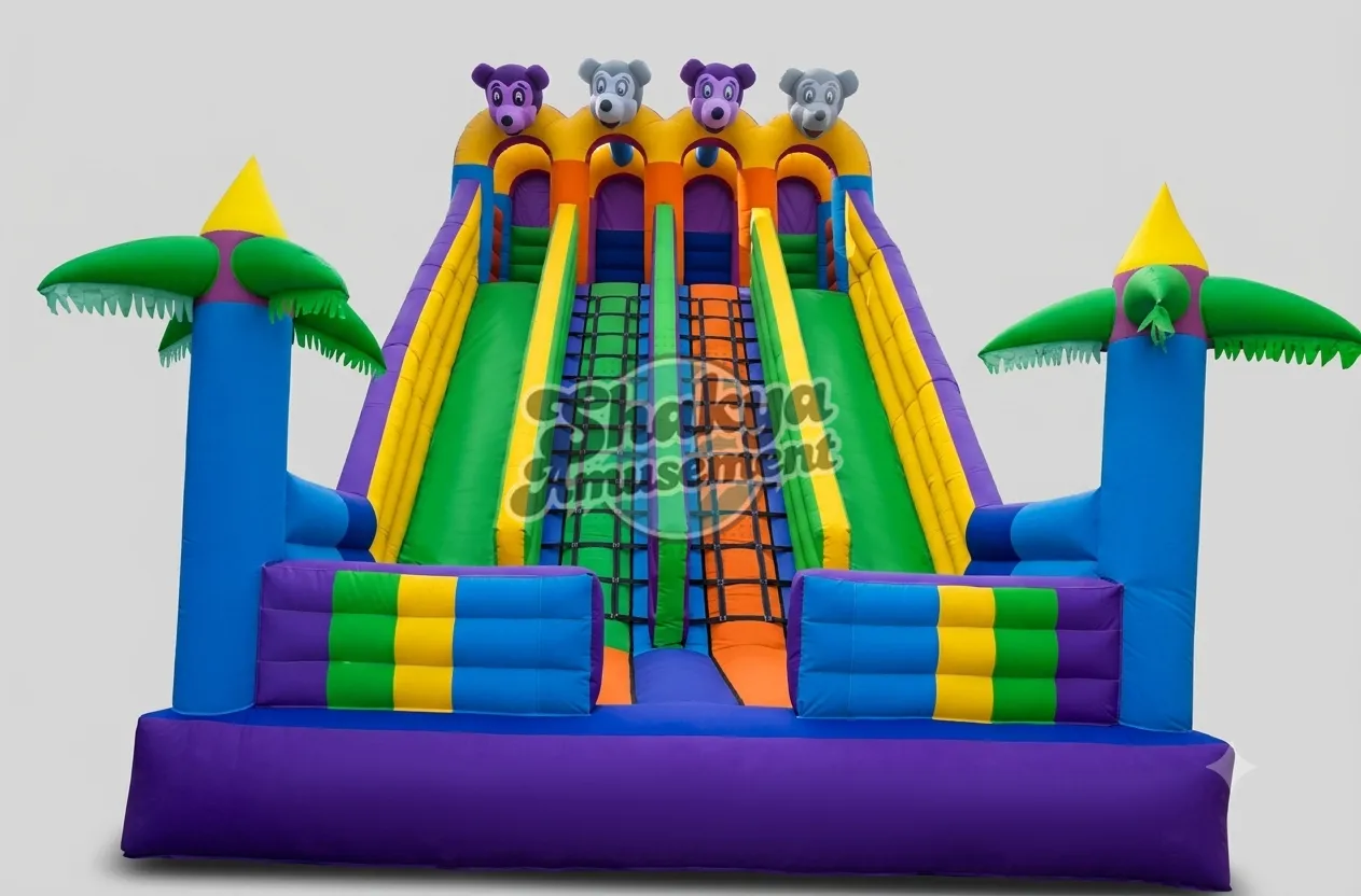 16x24 Ft 4-Lane Mickey Mouse Bouncy Castle – Blue Palm Towers (SB162422002A) - Commercial Inflatable Bounce Castles Manufacturer Delhi
