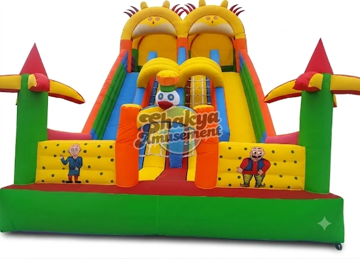 18x24 Ft 4-Lane Lion & Clown Theme Bouncy Castle – Green Base (SB182422004A) - Commercial Inflatable Bounce Castles Manufacturer Delhi
