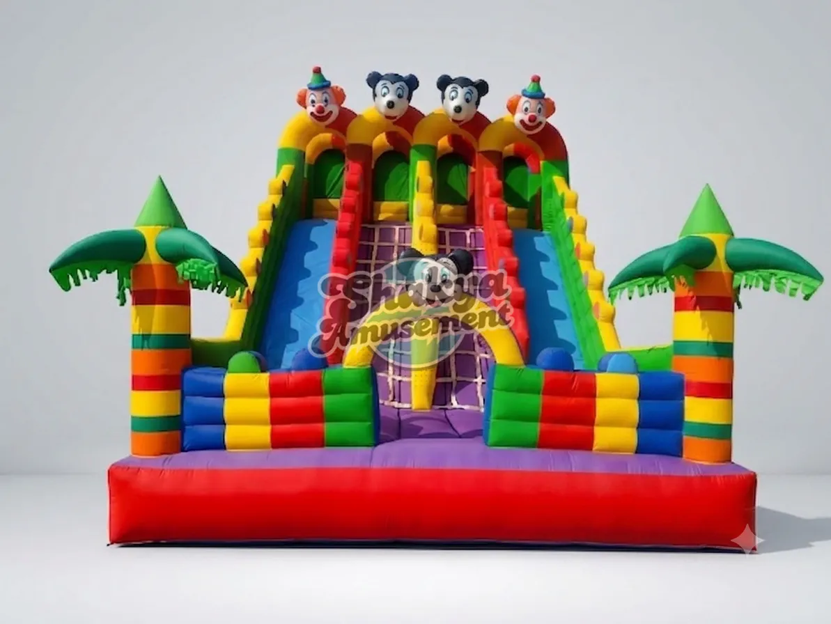 18x24 Ft 4-Lane Mickey & Clown Bounce House (SB182422001A) - Commercial Inflatable Bounce Houses Manufacturer Delhi