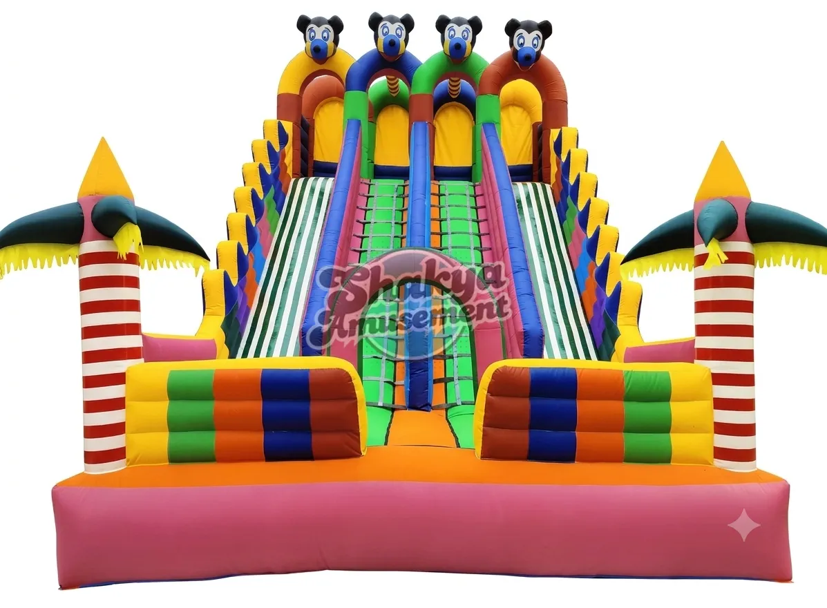 18x24 Ft 4-Lane Mickey Mouse Bouncy Castle – Pink Base & Centre Arch – view 1