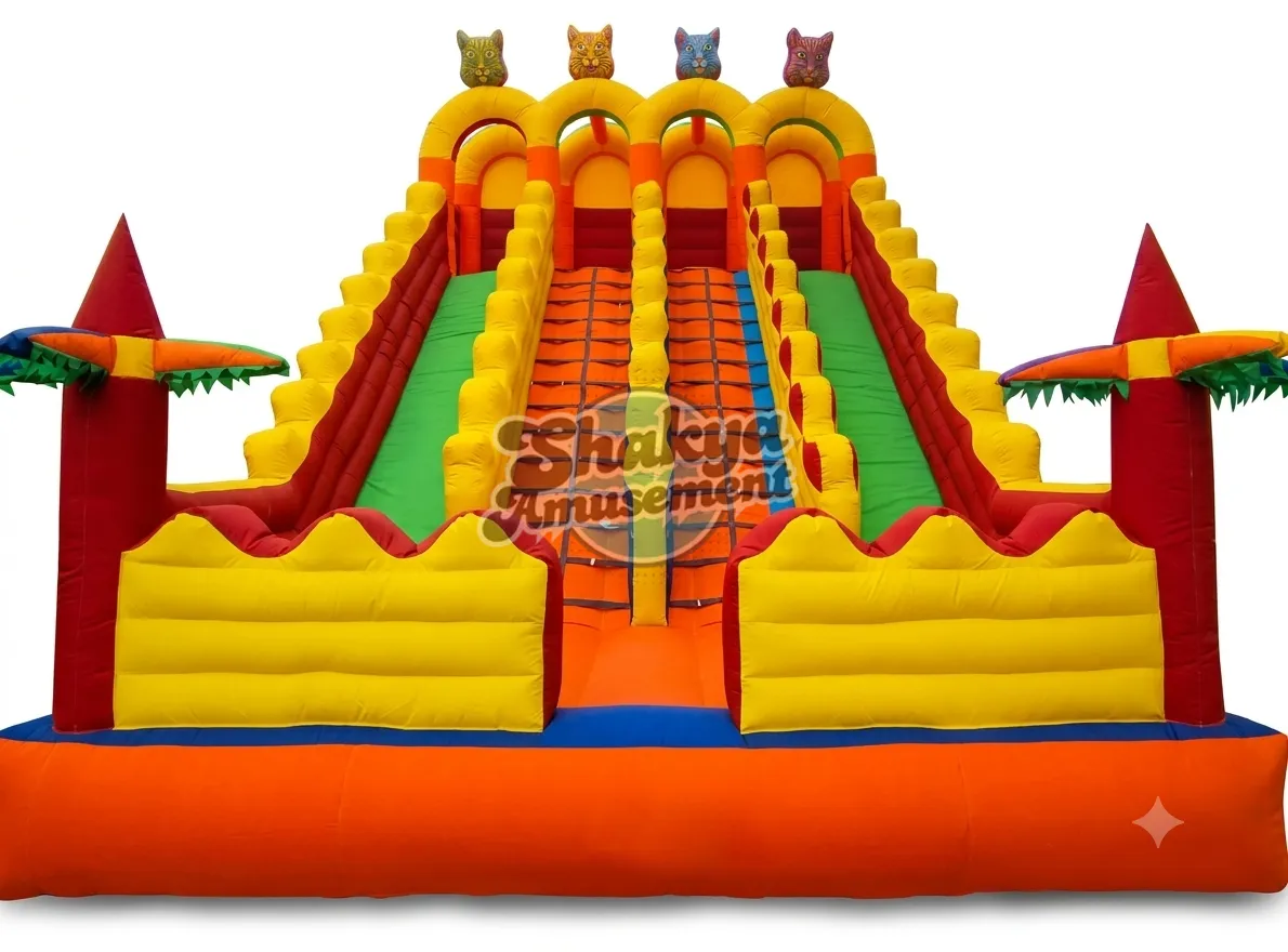 18x24 Ft 4-Lane Teddy Bear Theme Bouncy Castle – Yellow & Orange (SB182422002A) - Commercial Inflatable Bounce Castles Manufacturer Delhi