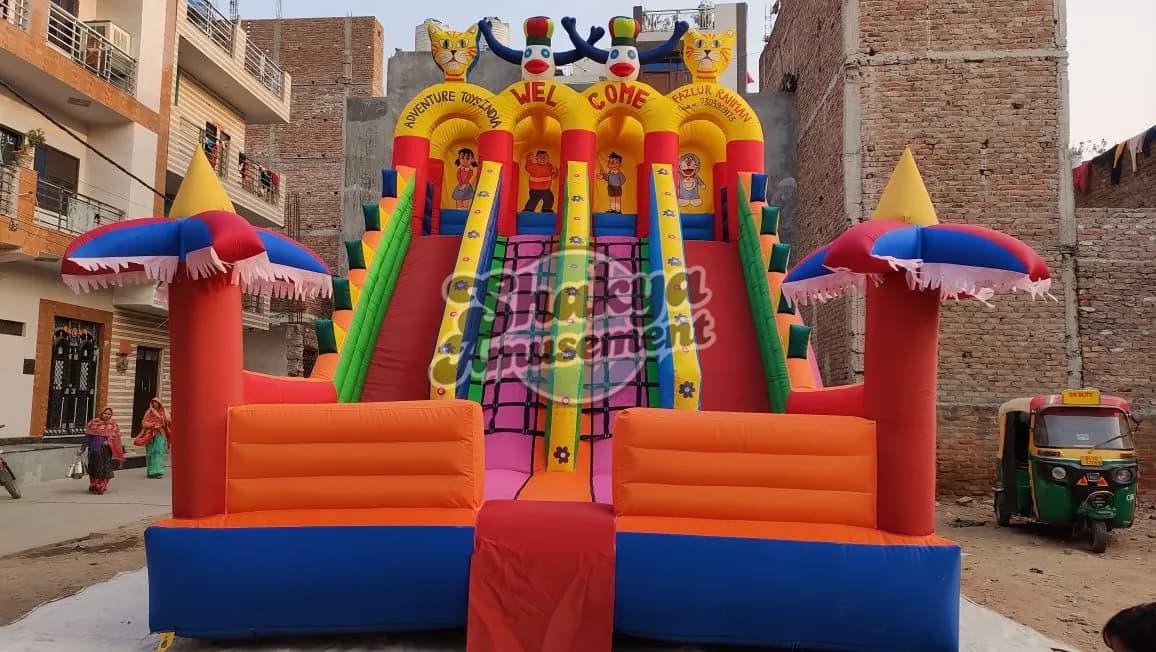 18x24 Ft 4-Lane Welcome Arch Bouncy Castle – Umbrella Towers – view 1