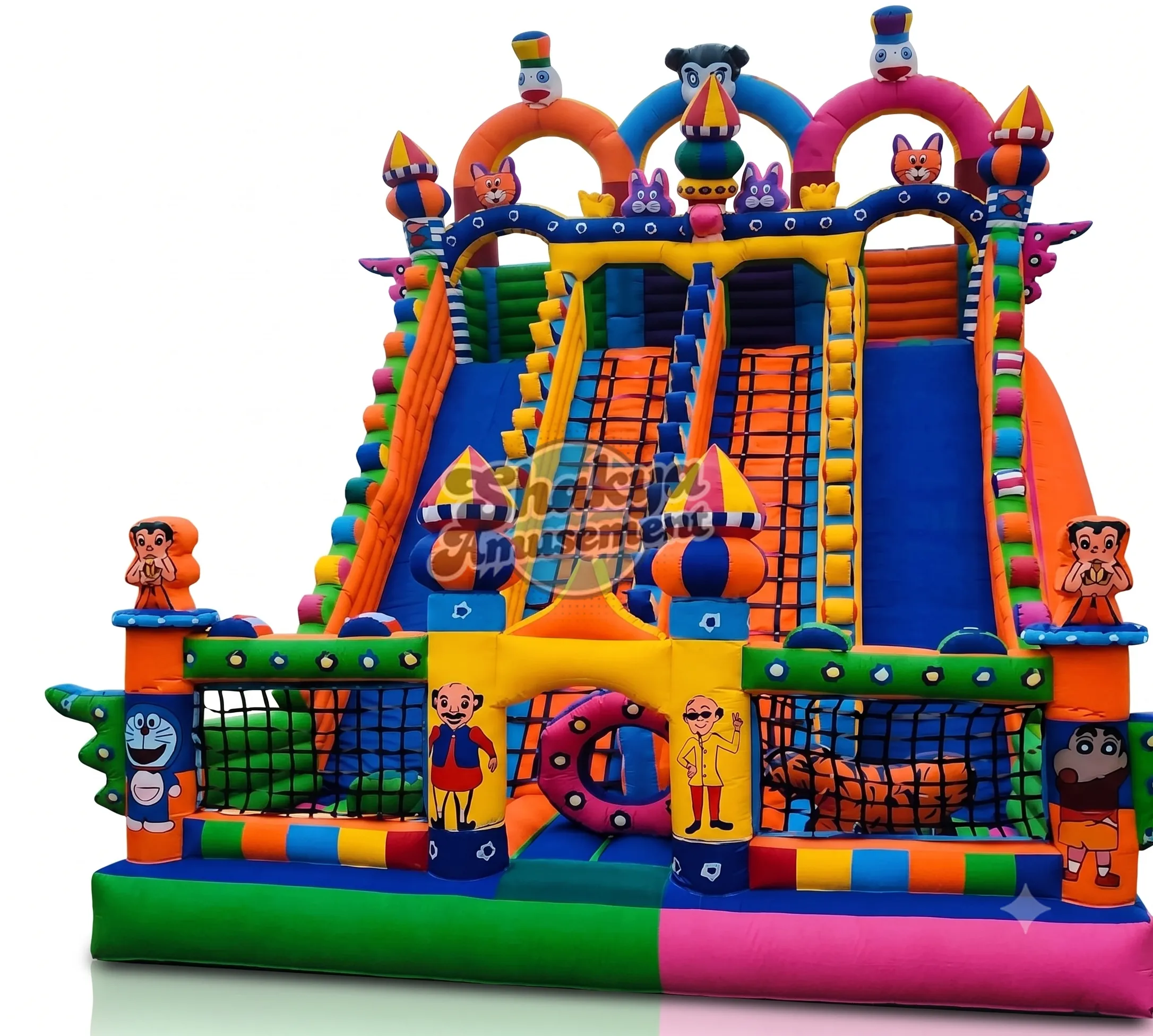 18x26 Ft 4-Lane Cartoon Play Zone Bouncy Castle with Climbing Nets – view 1