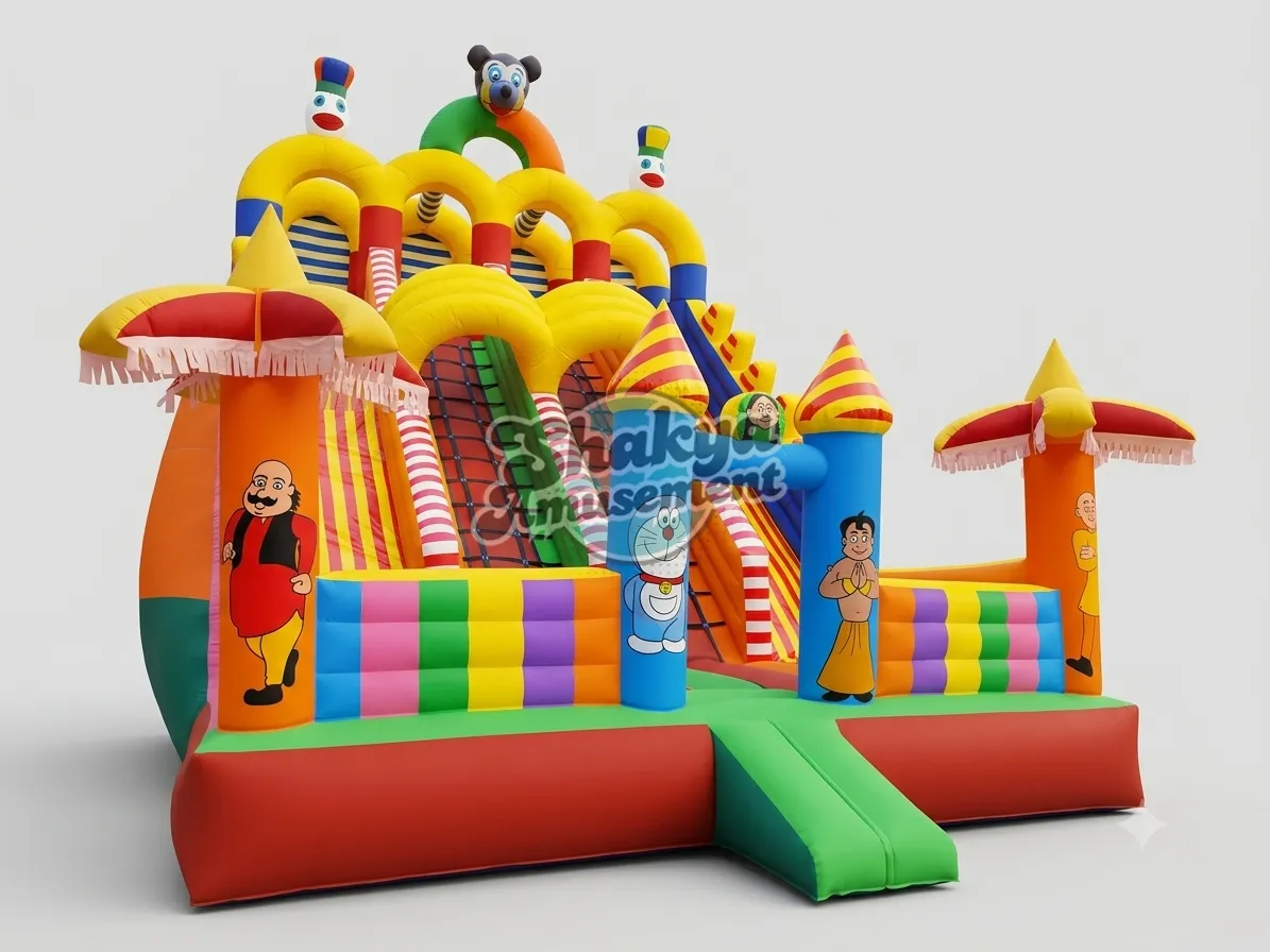 18x26 Ft 4-Lane Cartoon Theme Bouncy Slide with Side Bouncer – view 1