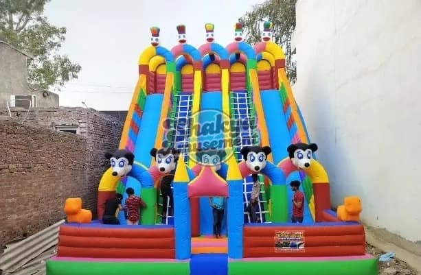 22x28 Ft 5-Lane Mickey Mouse Bouncy Slide with Climbing Nets – view 1