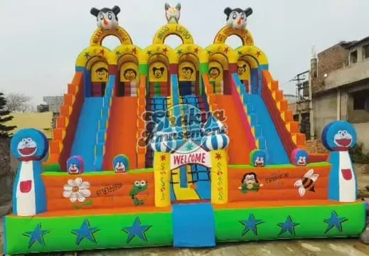 26x24 Ft 6-Lane Doraemon Welcome Gate Bouncy Slide – Star Base – view 1