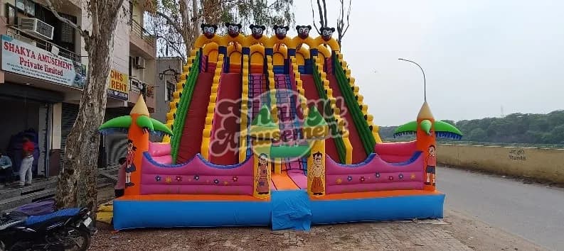 26x26 Ft 6-Lane Mickey Mouse Bouncy Slide – Palm Towers & Pink Entry – view 1