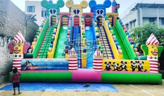 26x26 Ft 6-Lane Mickey Mouse & Clown Bouncy Slide – view 1